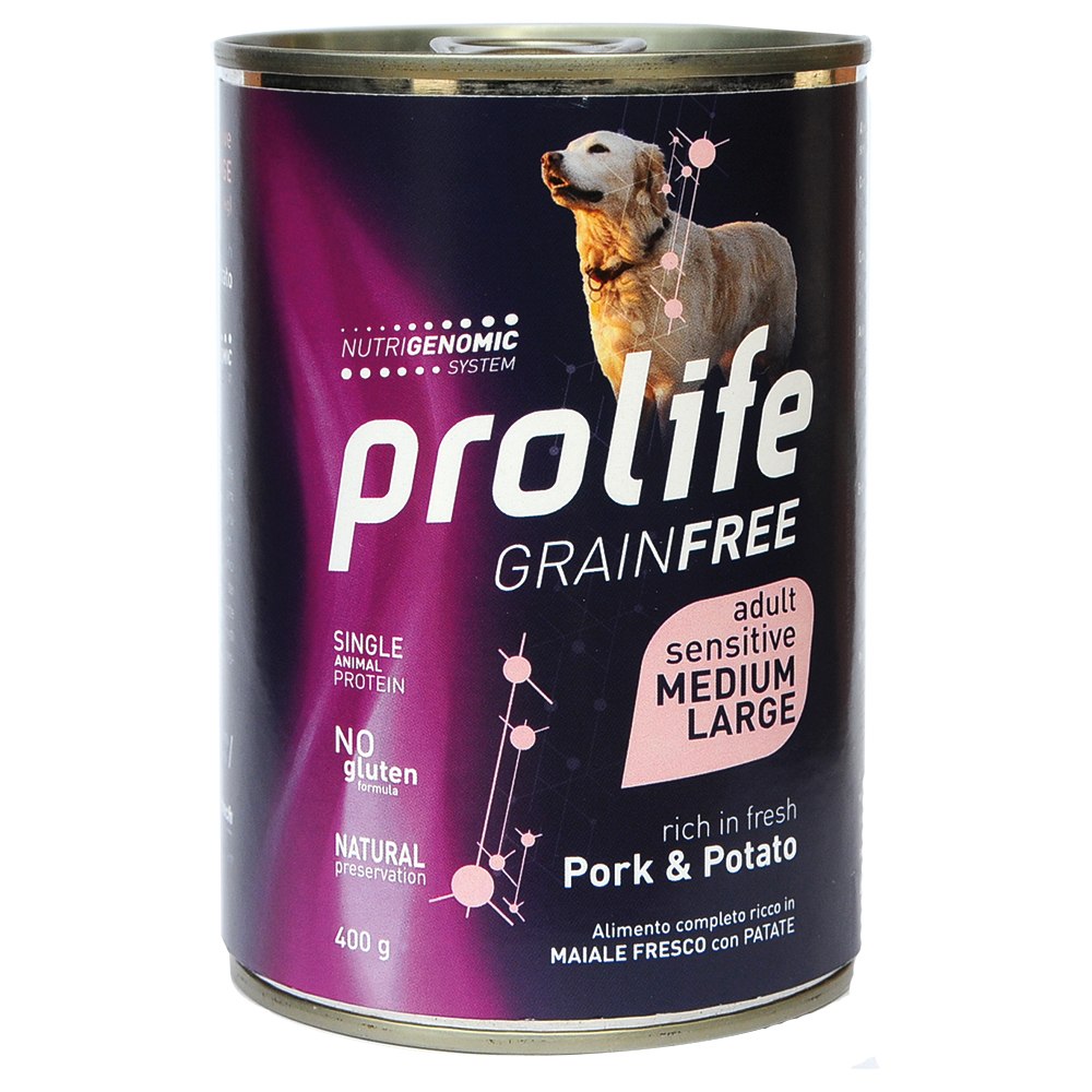 Prolife Dog Grain Free Sensitive Adult Medium/Large Pork & Potatoe - 24 x 400 g