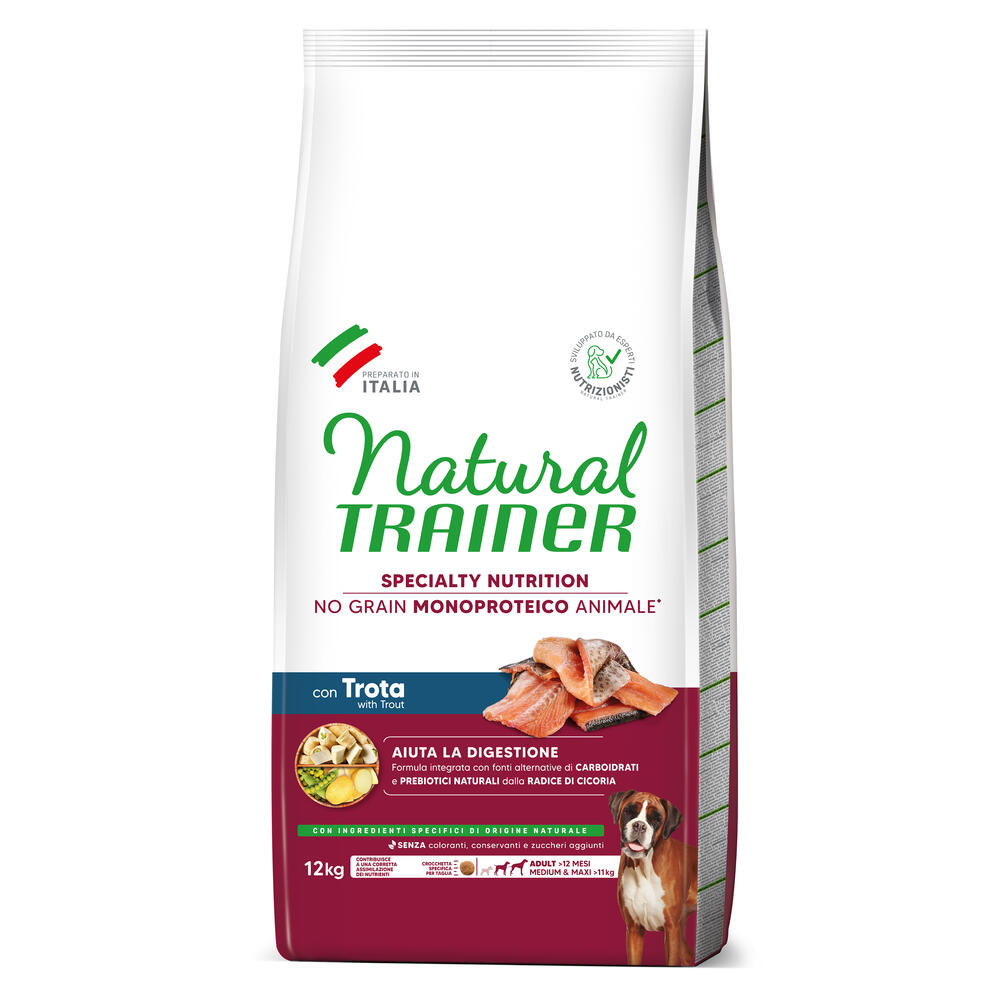 Natural Trainer No Grain Adult Medium & Maxi se pstruhem - výhodné balení: 2 x 12 kg