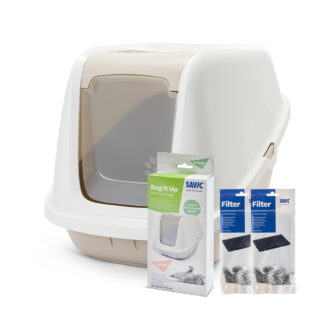 Savic toaleta pro kočky Nestor Giant - startovací sada: toaleta bílá / mokka + 2ks náhradních filtrů + 6ks sáčků Bag It Up