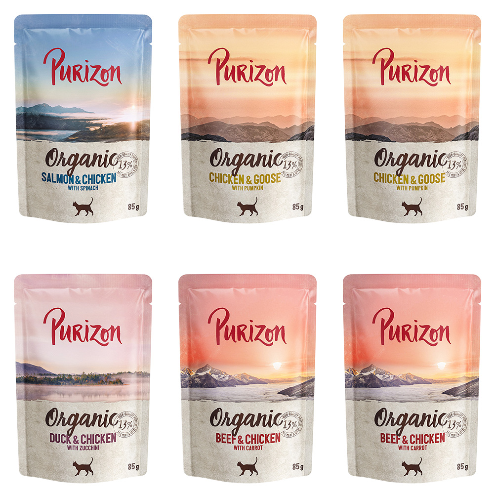 Purizon Organic 24 x 85 g výhodné balení - míchané balení (8 x kuřecí