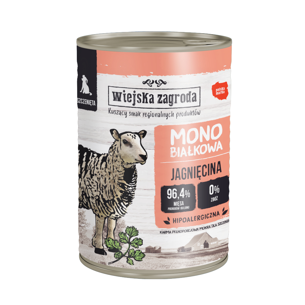 Wiejska Zagroda Dog 36 x 400 g výhodné balení - jehněčí pro štěňata
