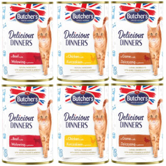 Butcher's Delicious Dinners pro kočky 24 ks (24 × 400 g) - Míchané balení (3 druhy)