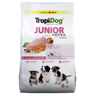 Tropidog Premium Junior Small & Medium s krocaním a rýží - 8 kg