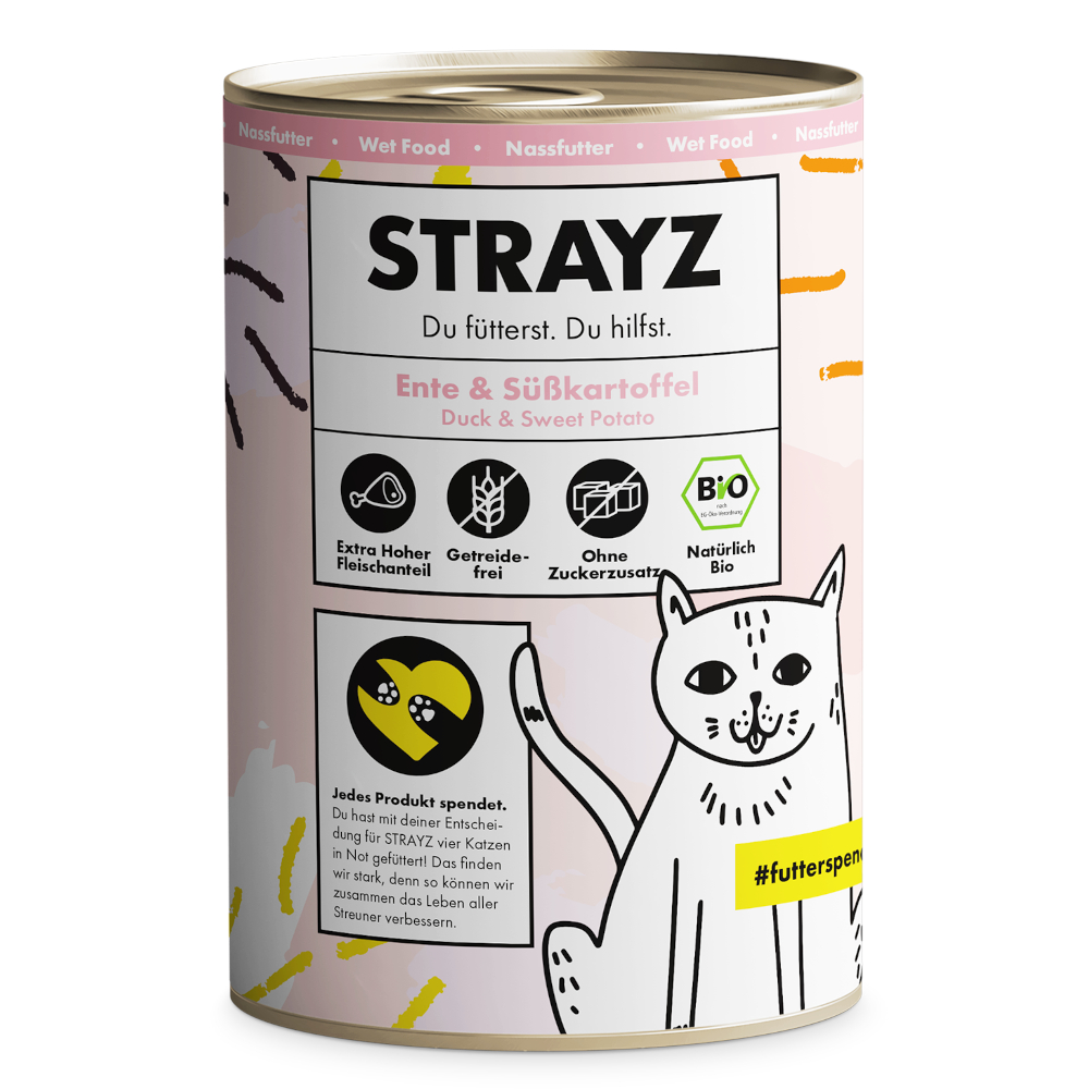 Ekonomické balení STRAYZ BIO cat 24 x 400 g - bio kachna a bio batát