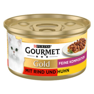 Gourmet Gold Fine Composition 48 x 85 g - výhodné balení - hovězí a kuřecí