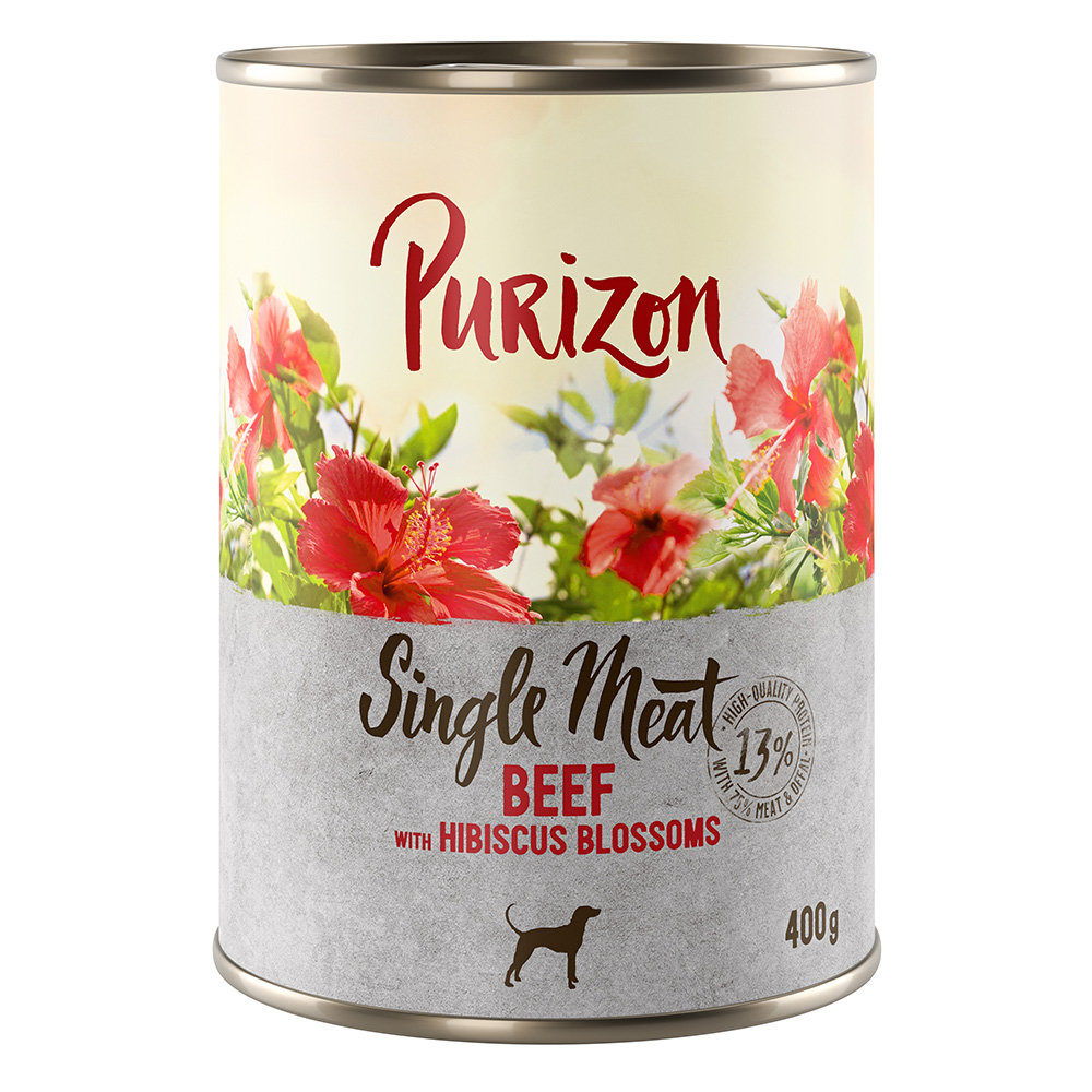 Purizon Single Meat 24 x 400 g – výhodné balení - hovězí s květy ibišku