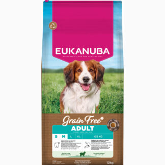 Eukanuba Grain Free Adult Small & Medium Breed s jehněčím - výhodné balení: 2 x 12 kg