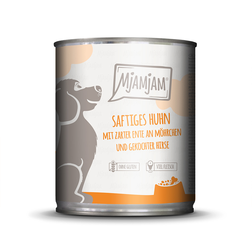 Výhodné balení MjAMjAM Adult Dog 12 ks (12 x 800 g) - šťavnaté kuřecí s jemnou kachnou