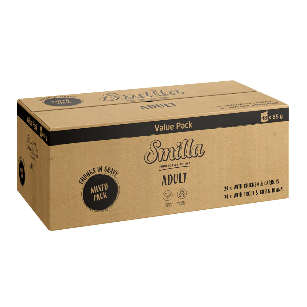 Smilla Adult kousky se zeleninou 12 x 85 g - JUMBOPACK míchané balení (96 x 85 g)