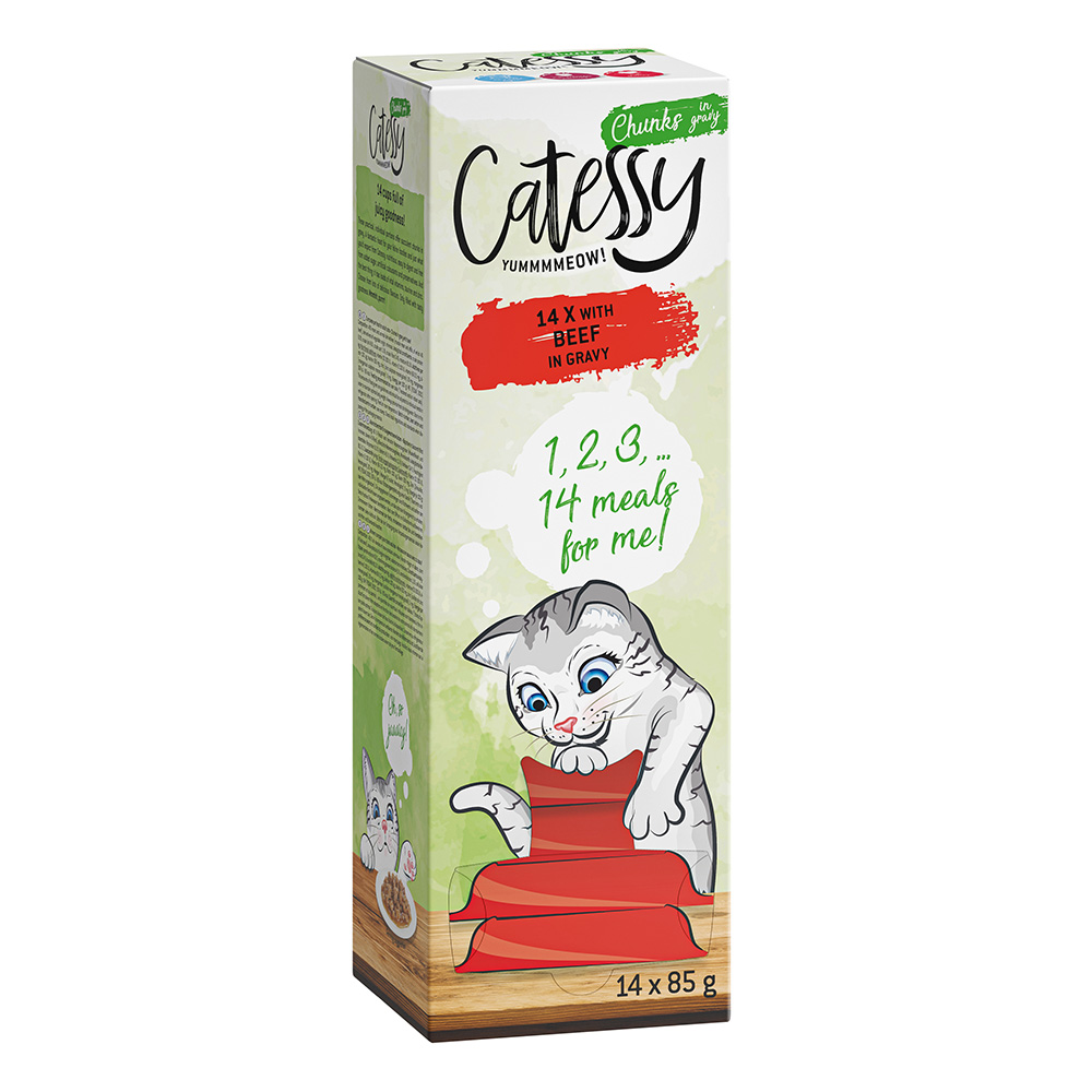 Výhodné balení Catessy kousky v omáčce 56 mističek (56 x 85 g) - s hovězím