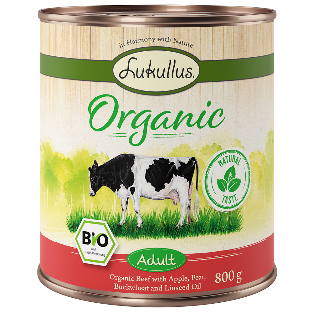 Lukullus Organic Adult hovězí s jablky (bez lepku) - 6 x 800 g