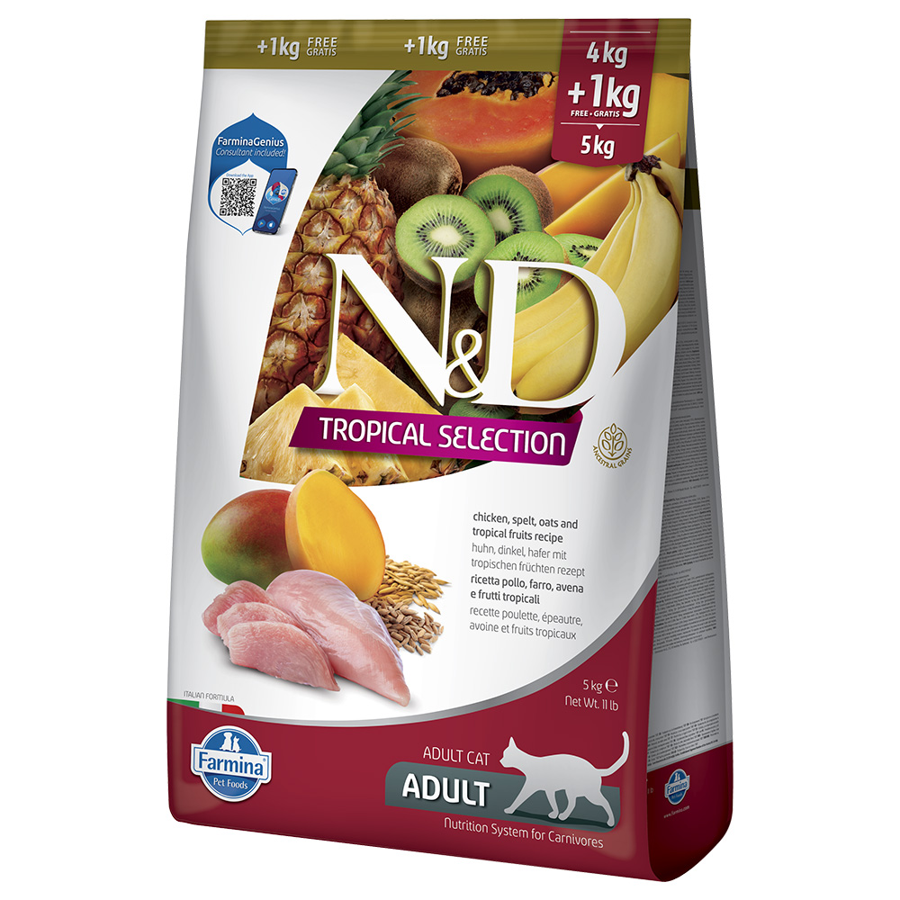 N&D Cat Tropical Selection s kuřecím - 5 kg (4 + 1 kg)