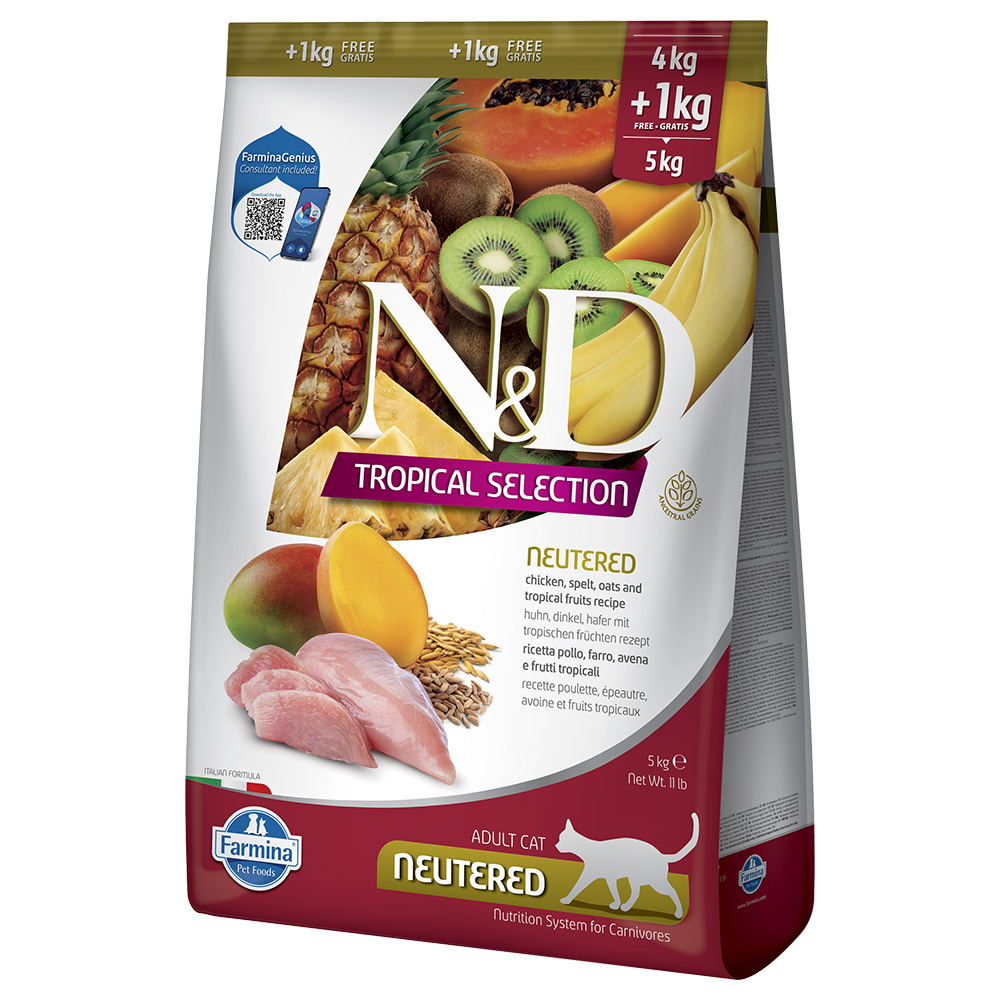 N&D Cat Tropical Selection Neutered s kuřecím - výhodné balení: 2 x 5 kg (4 +1 kg)