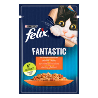 Výhodné balení Felix Fantastic Pouches 52 kapsiček (52 x 85 g) - kuřecí a rajčata