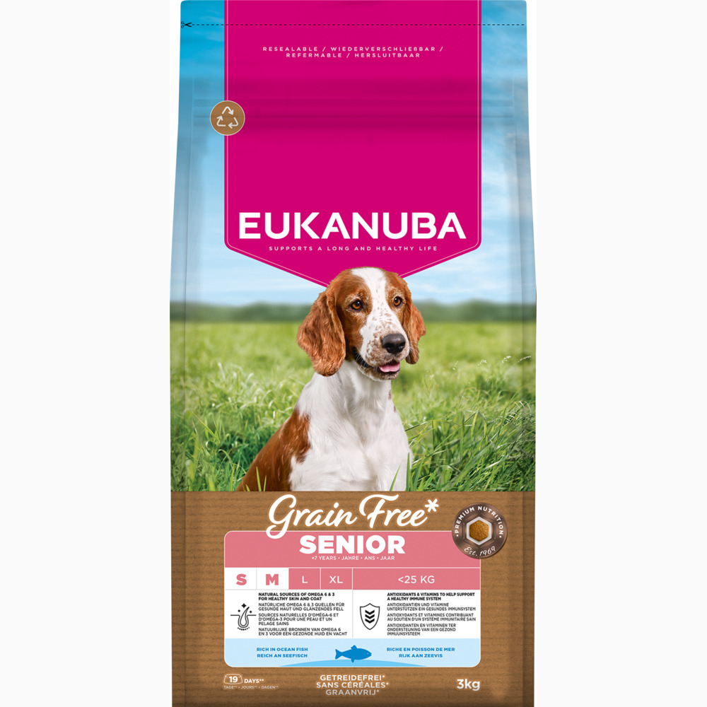 Eukanuba Grain Free Senior Small & Medium mořské ryby - výhodné balení: 2 x 3 kg