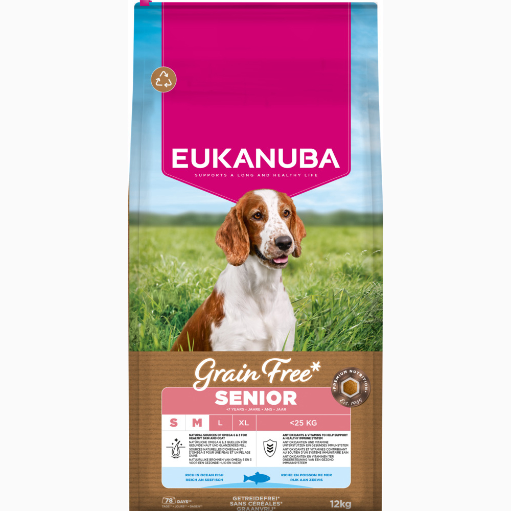 Eukanuba Grain Free Senior Small & Medium mořské ryby - výhodné balení: 2 x 12 kg