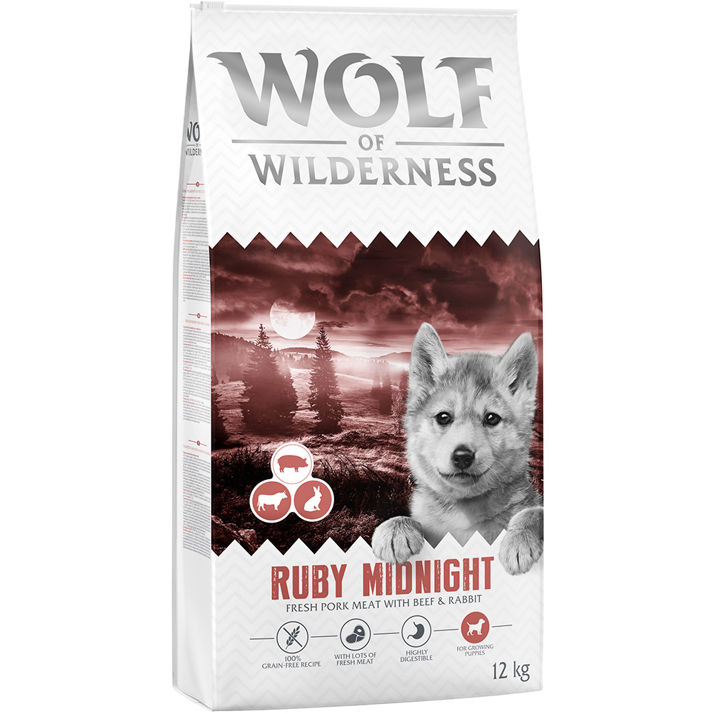 Wolf of Wilderness Junior "Ruby Midnight" hovězí a králík - bez obilovin - výhodné balení: 2 x 12 kg (24 kg)
