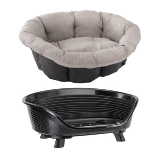 Ferplast Siesta Deluxe koš černý s béžovým polštářem Sofà Tweed - sada vel. 6: koš + polštář + nožičky