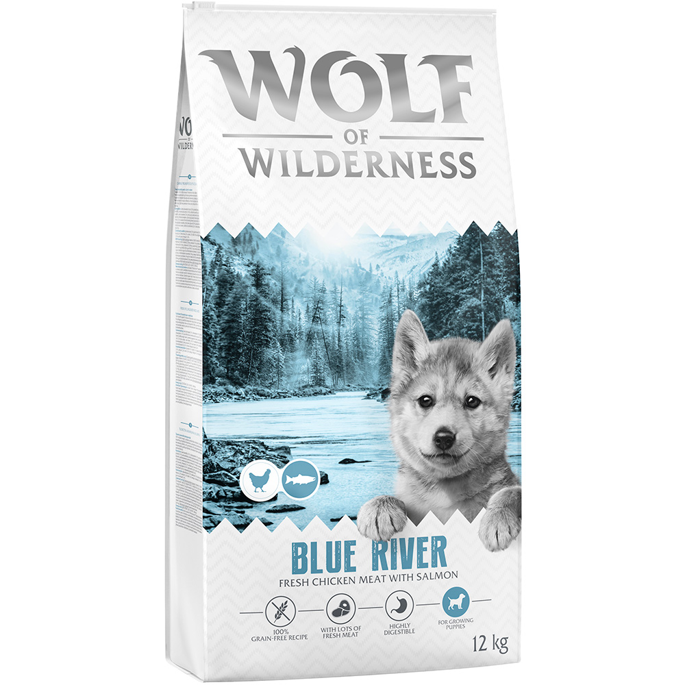 Wolf of Wilderness Junior "Blue River" s lososem - bez obilovin - výhodné balení: 2 x 12 kg