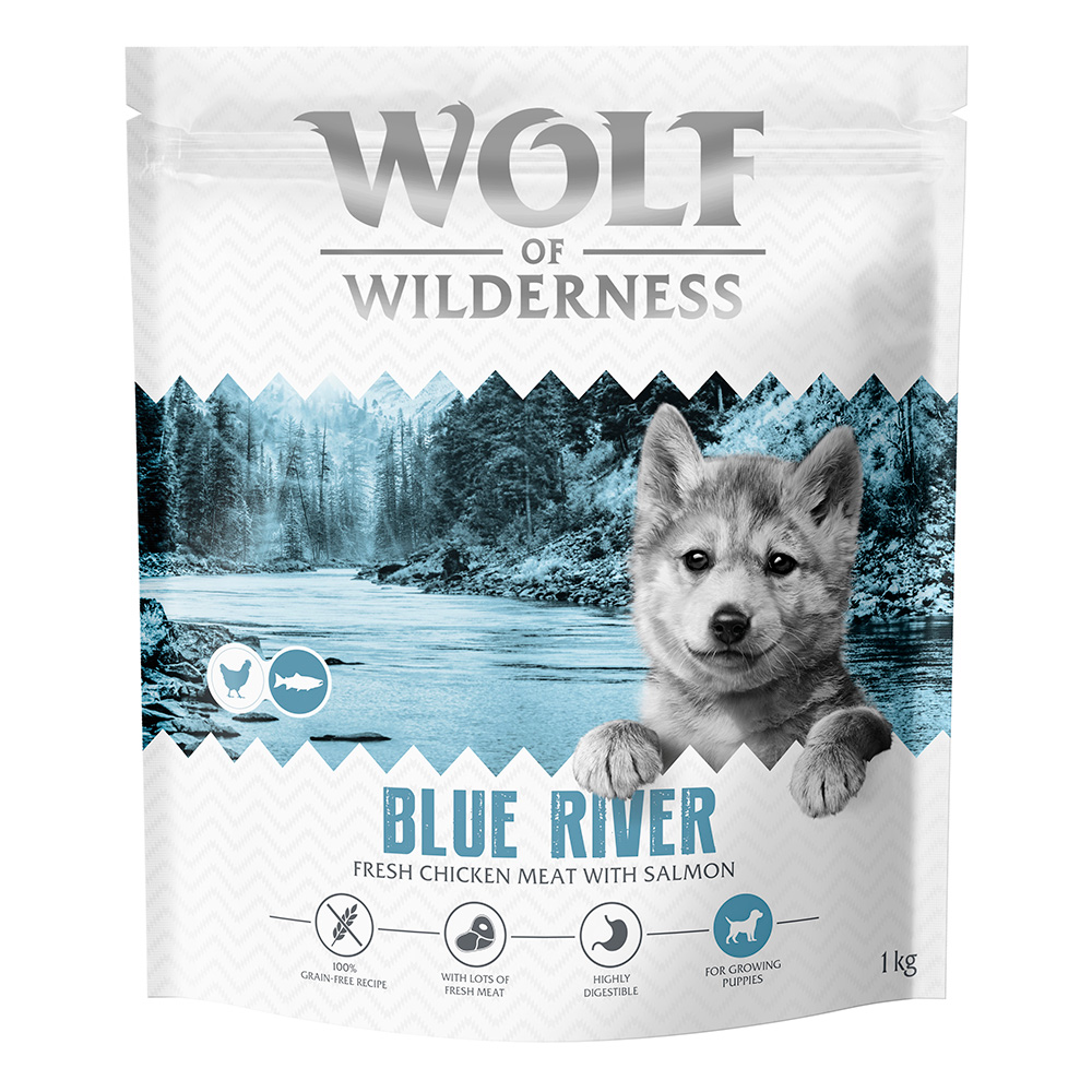 Wolf of Wilderness Junior "Blue River" s lososem - bez obilovin - výhodné balení: 5 x 1 kg