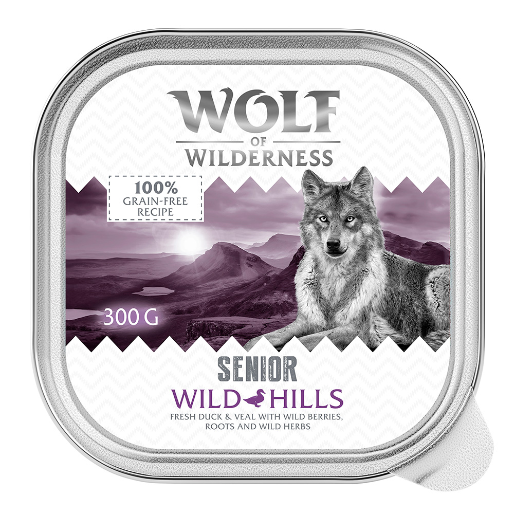 Wolf of Wilderness Senior - Duo-Protein receptura 6 / 24 x 300 g mističky - 24 x 300 g: Wild Hills - kachní a telecí